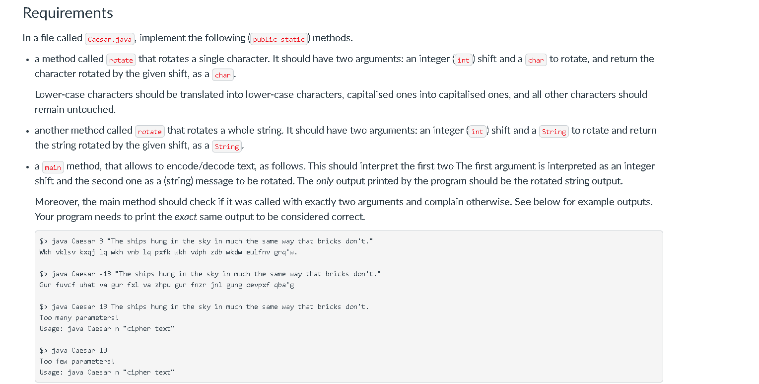  and crack Requirements In a file called Caesar.java , implement the