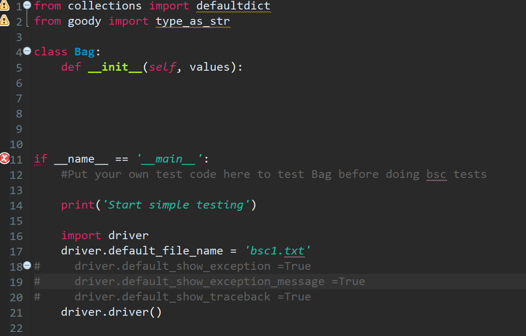 iterator for the Bag class. Bags are similar to sets, and have