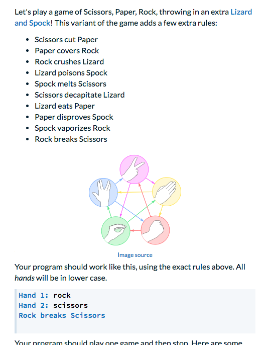 Python Let's play a game of Scissors, Paper, Rock, throwing in an