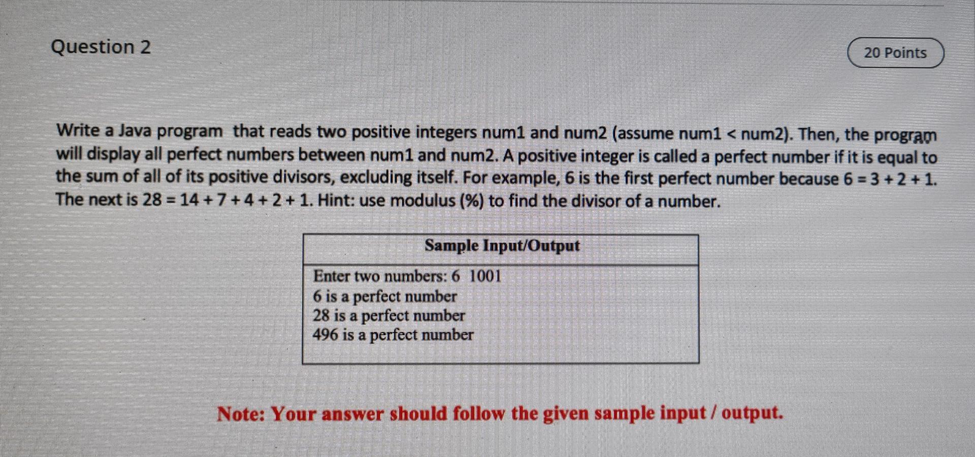  Question 2 20 Points Write a Java program that reads two