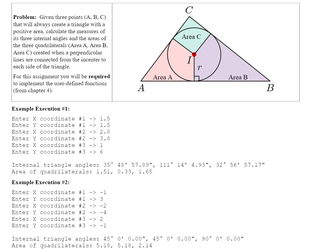 C programming language Area C Problem: Given three points (A, B, C)