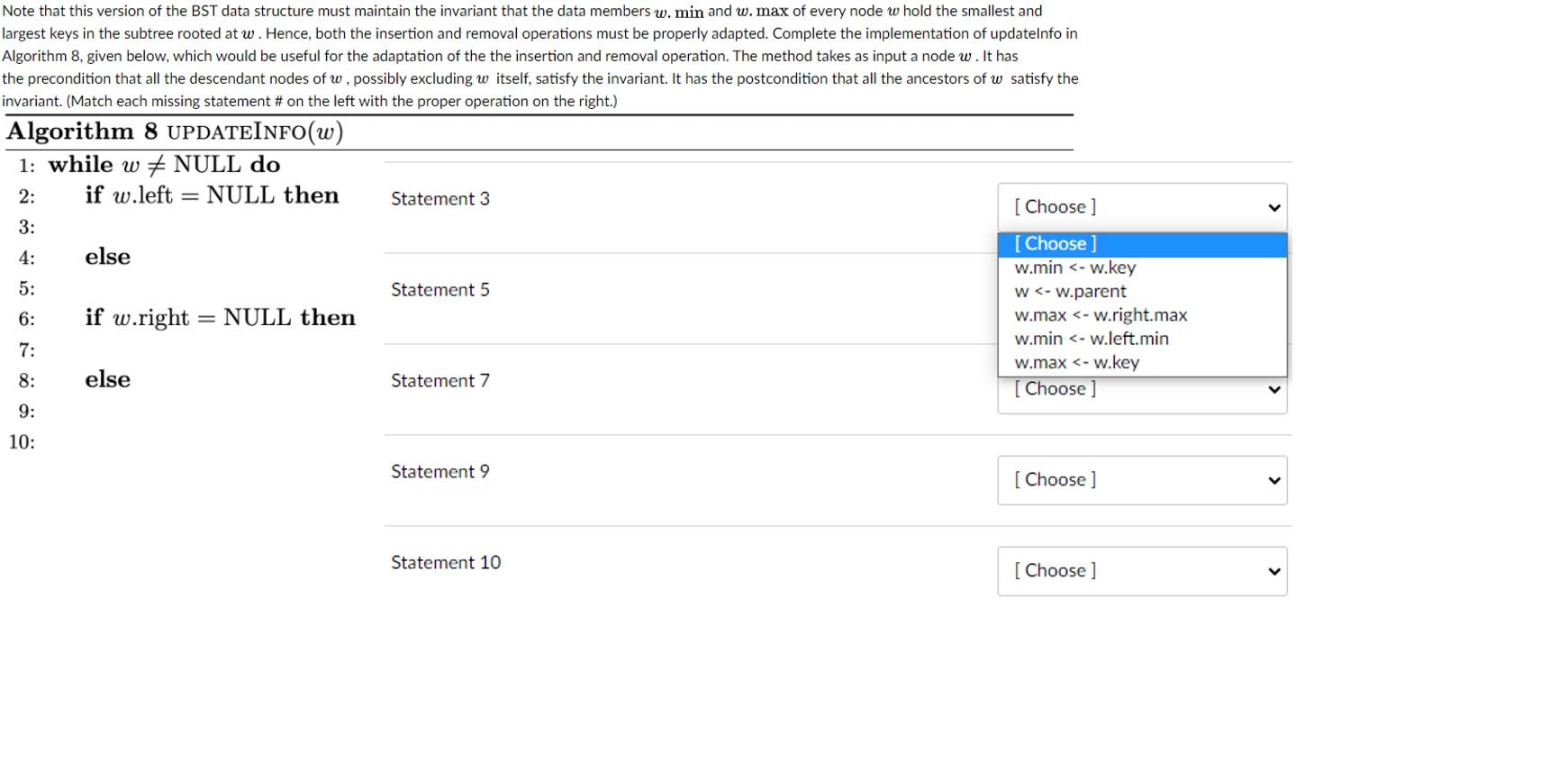 Note that this version of the BST data structure must maintain