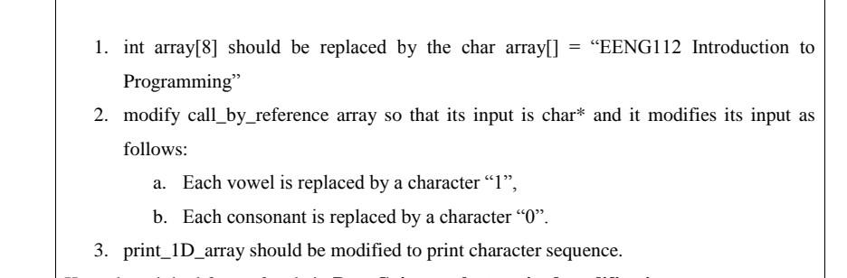  please solve in C language 1. int array[8] should be replaced