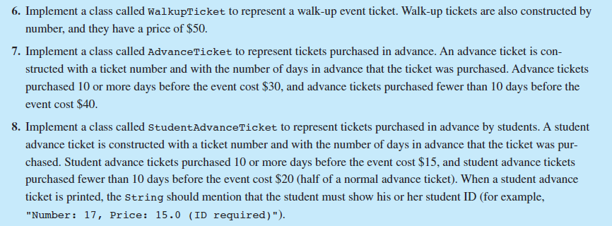 are to implement all four classes described in the four exercises. For