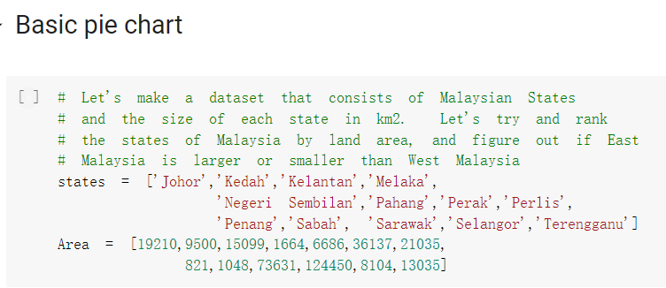 Please help me with the Python code question Basic pie chart []