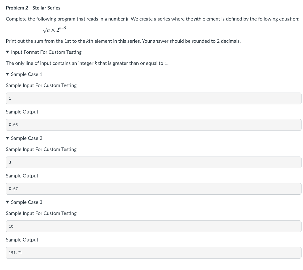 Python! Please! Problem 2 - Stellar Series Complete the following program that