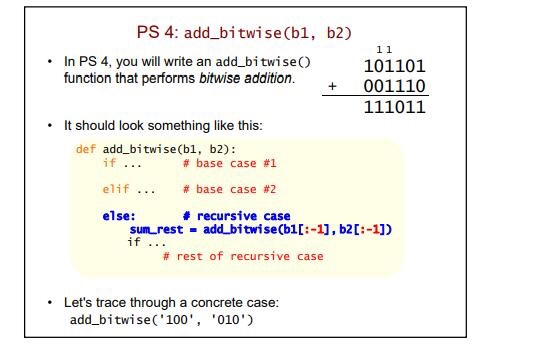 numbers. This function should use recursion to perform the bitwise, "elementary-school" addition