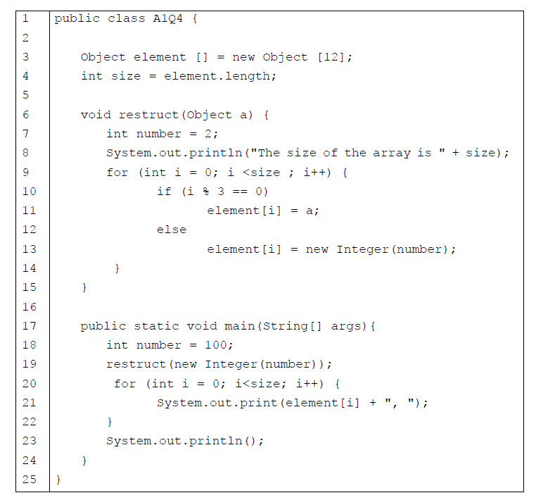 Java + Data structure 1 public class A124 { 2 3 Object