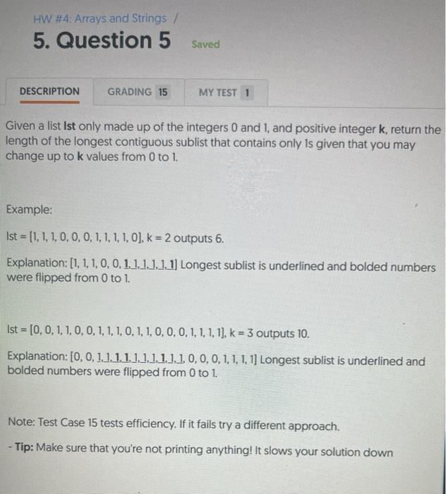 PYTHON HW #4: Arrays and Strings / 5. Question 5 saved DESCRIPTION