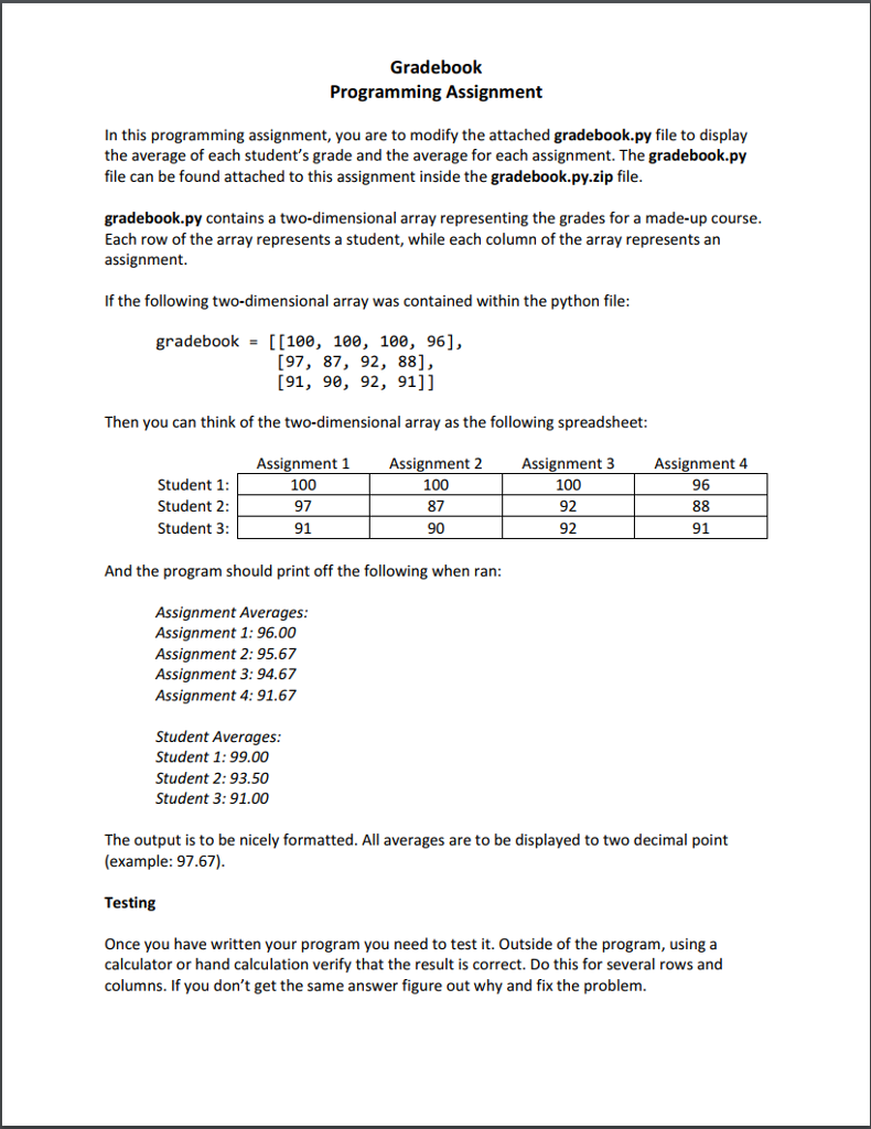 Please help me with this python program thx Gradebook Programming Assignment In