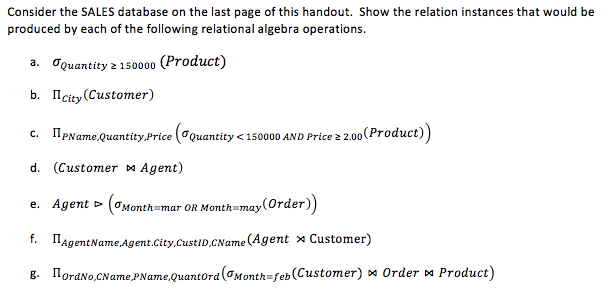  Relation Instance!!! Means show the result/output! Consider the SALES database on