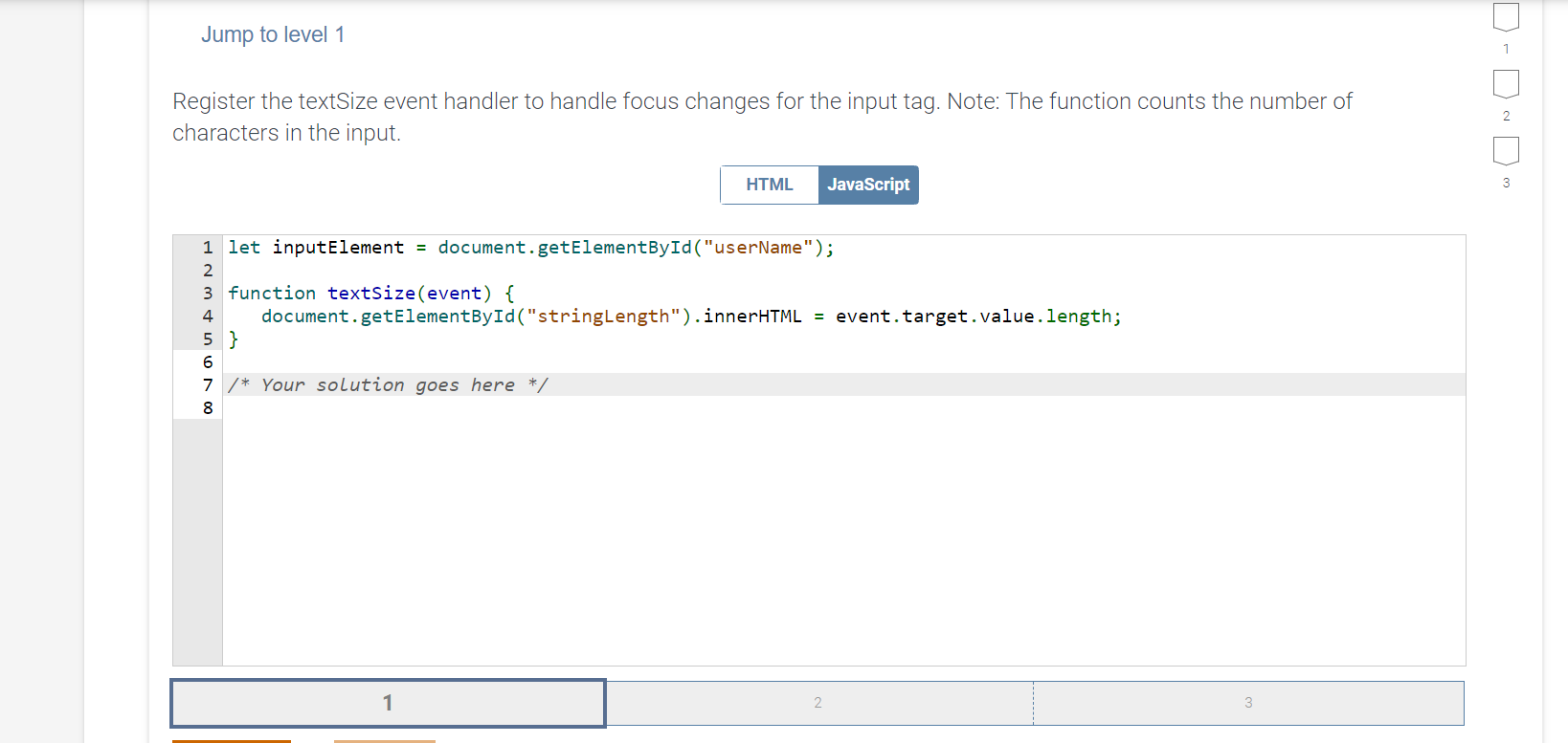  Jump to level 1 Register the textSize event handler to handle