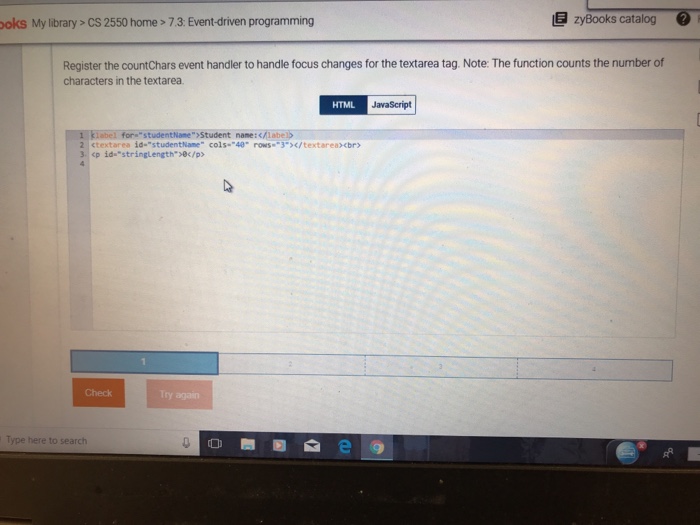  ooks My library> CS 2550 home> 73: Event-driven programming E zyBooks