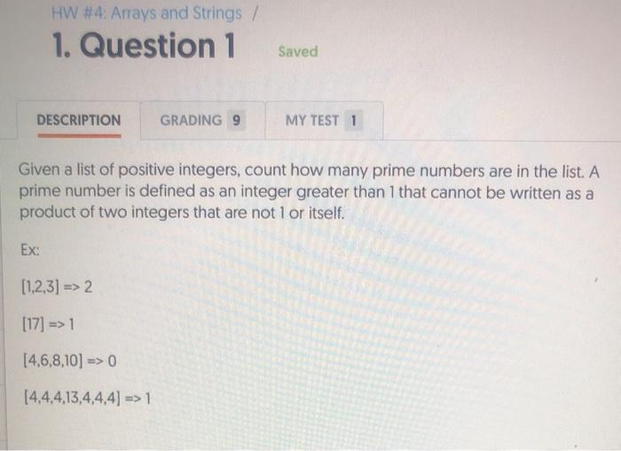 PYTHON HW #4: Arrays and Strings / 1. Question 1 Saved DESCRIPTION