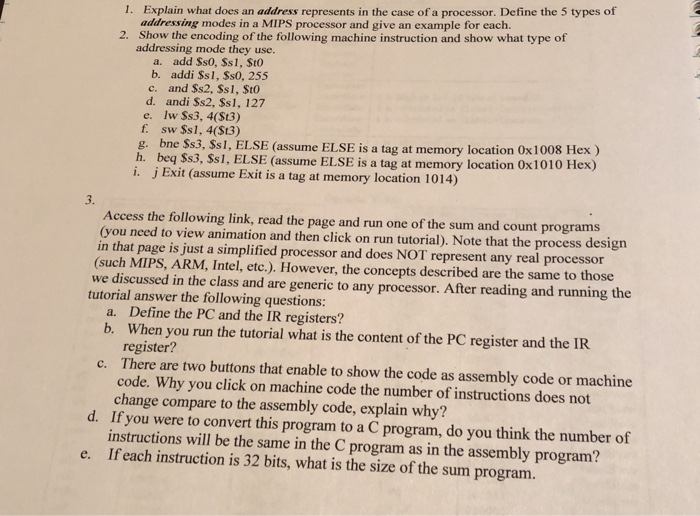  I. Explain what does an address represents in the case of