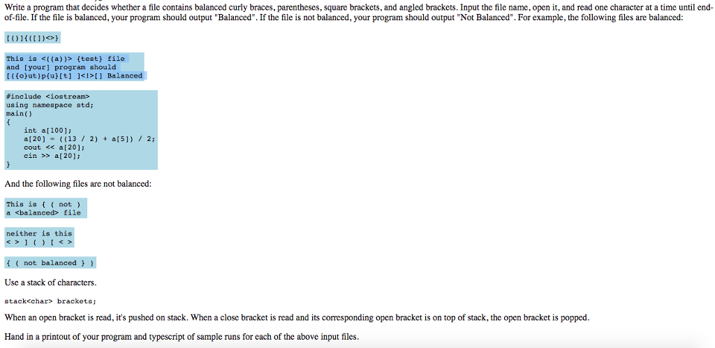 Write a program that decides whether a file contains balanced curly
