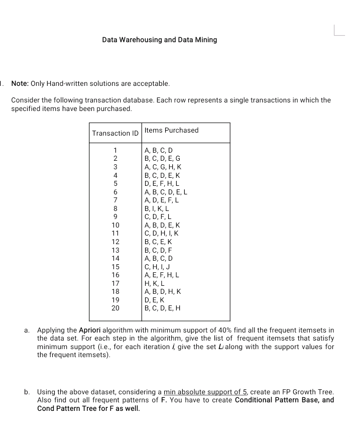  need only part b..handwritten Data Warehousing and Data Mining 1. Note: