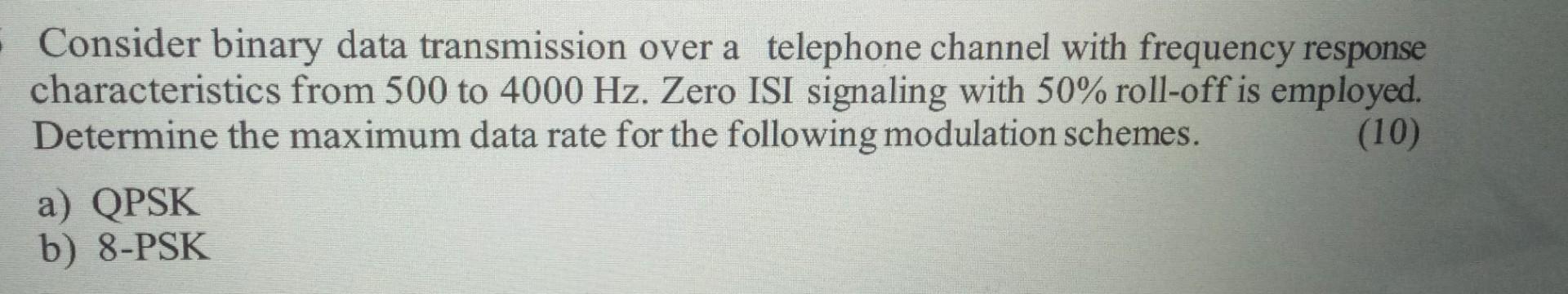  Step wise solution Consider binary data transmission over a telephone channel