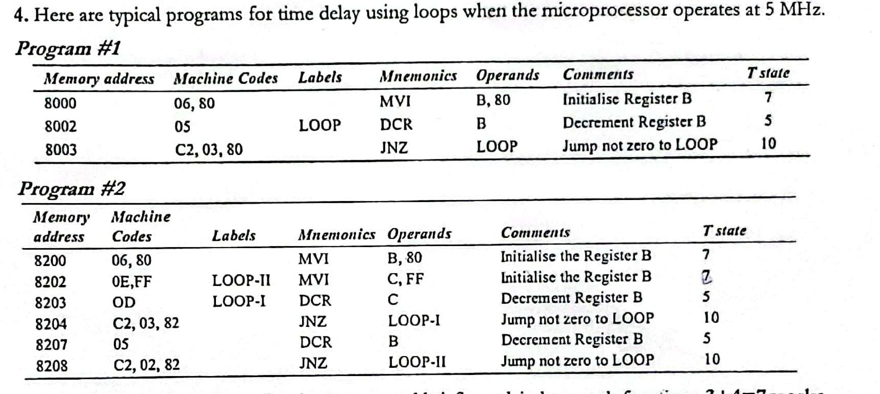  4.Here are typical programs for time delay using loops when the