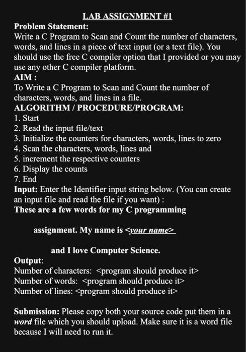  LAB ASSIGNMENT \#1 Problem Statement: Write a C Program to Scan