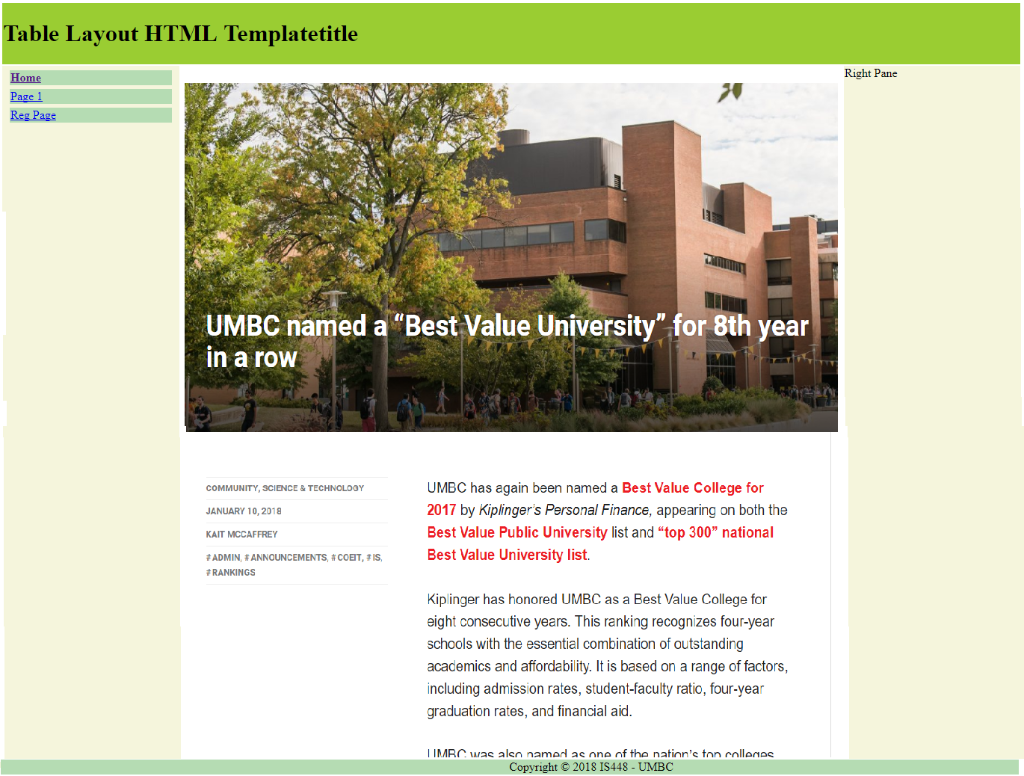 Layout HTML Templatetitle Right Pane Home Page 1 Reg Page UMBC named