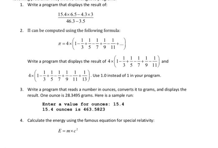  Use java 1. Write a program that displays the result of: