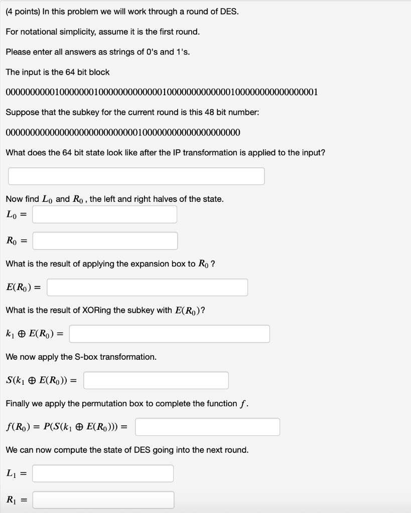  (4 points) In this problem we will work through a round