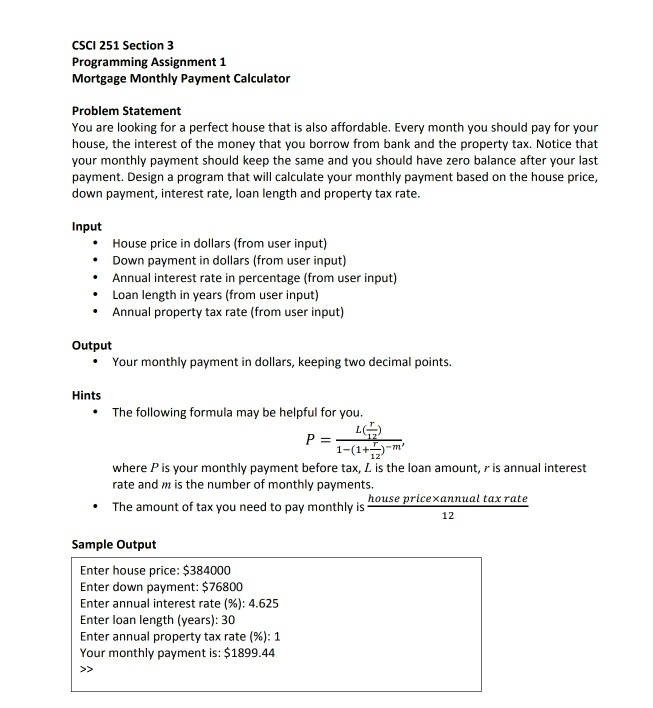  Program should be formatted to run in Matlab CSCI 251 Section