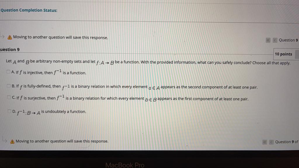  Question Completion Status: > Moving to another question will save this