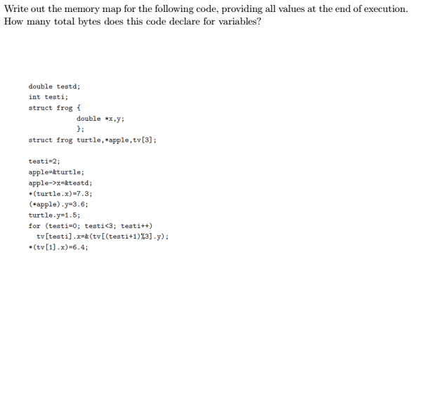  Write out the memory map for the following code, providing all