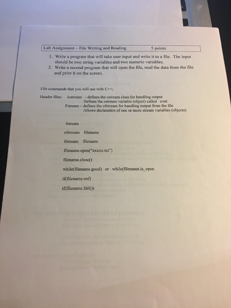  Lab Assignment - File Writing and Reading 5 points 1. Write