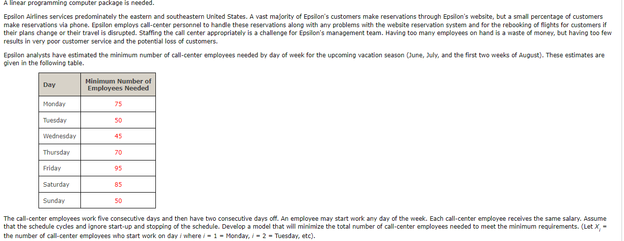  A linear programming computer package is needed. results in very poor