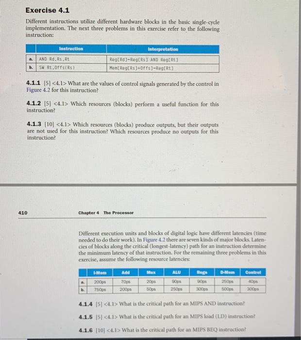  part (B) only Exercise 4.1 Different instructions utilize different hardware blocks