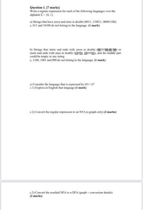  Question 1. 17 marks] Write a regular expression for each of