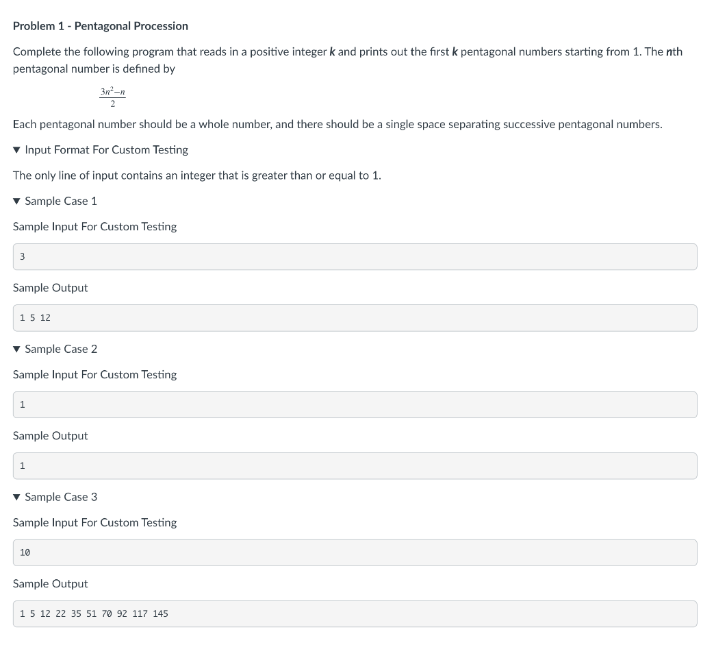 Python! Please! Problem 1 - Pentagonal Procession Complete the following program that