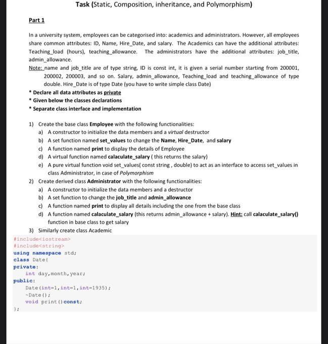  Task (Static, Composition, inheritance, and Polymorphism) Part 1 In a university