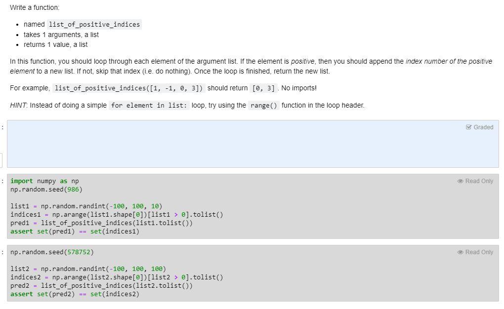  Write a function named list_of_positive_indices takes 1 arguments, a list returns
