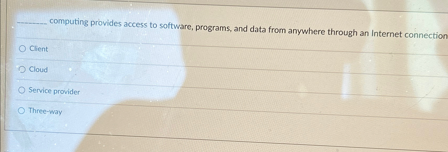  computing provides access to software, programs, and data from anywhere through