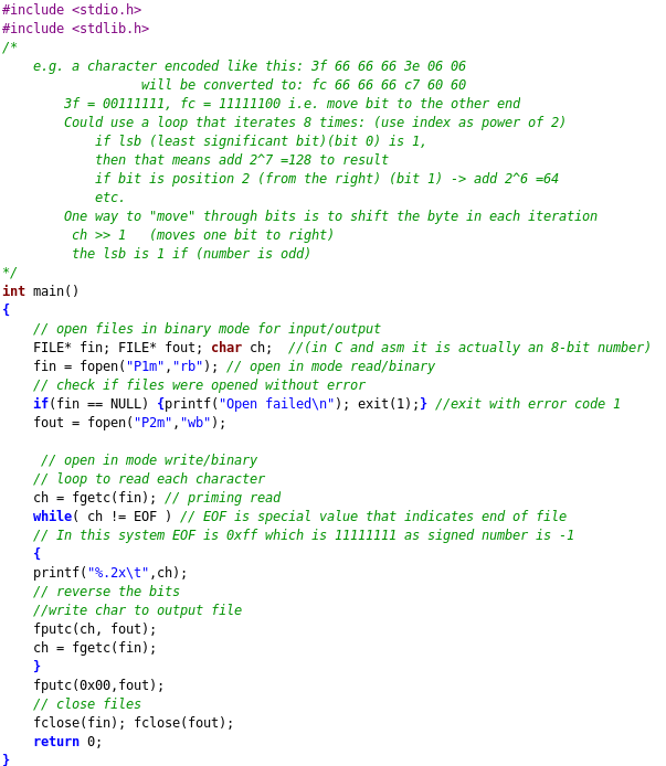  C++ I need to reverse a given output in bits I