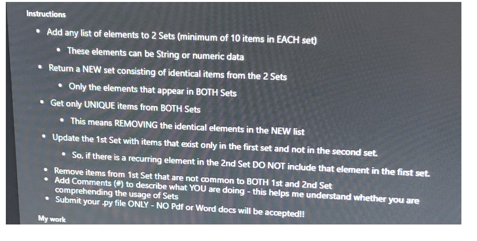 PLEASE CODE IN PYTHON!!! THANK YOU!!! Instructions Add any list of elements