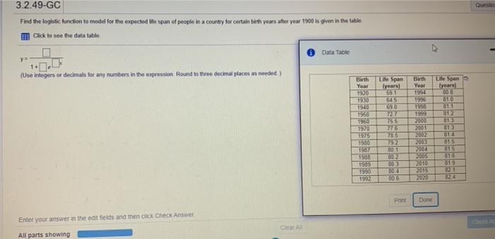  3.2.49-GC Find the logistic function to model for the expected 16