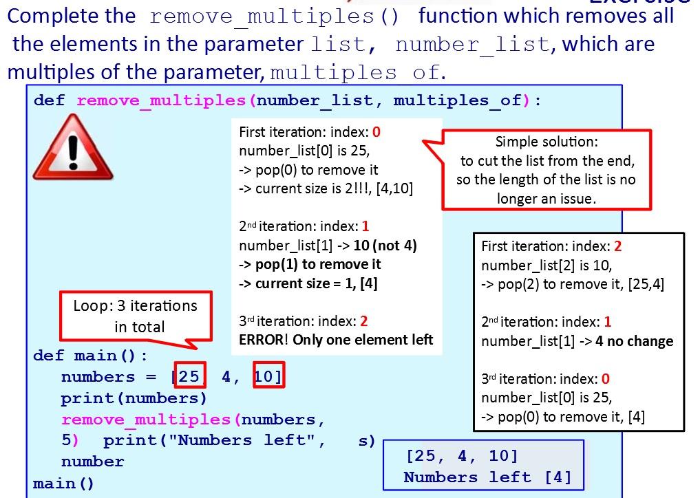  Complete the remove_multiples () function which removes all the elements in