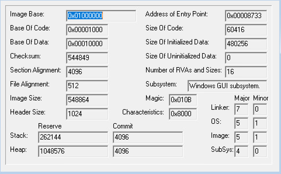 In the file for the program, the sections present are aligned on