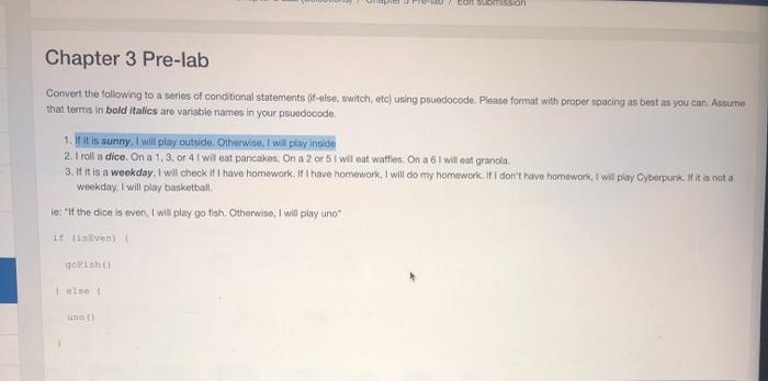 code in java comission Chapter 3 Pre-lab Convert the following to a