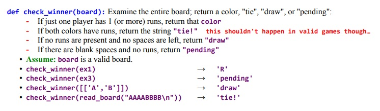 Make sure to solve it by PHYTHON. Thanks def check winner(board): Examine