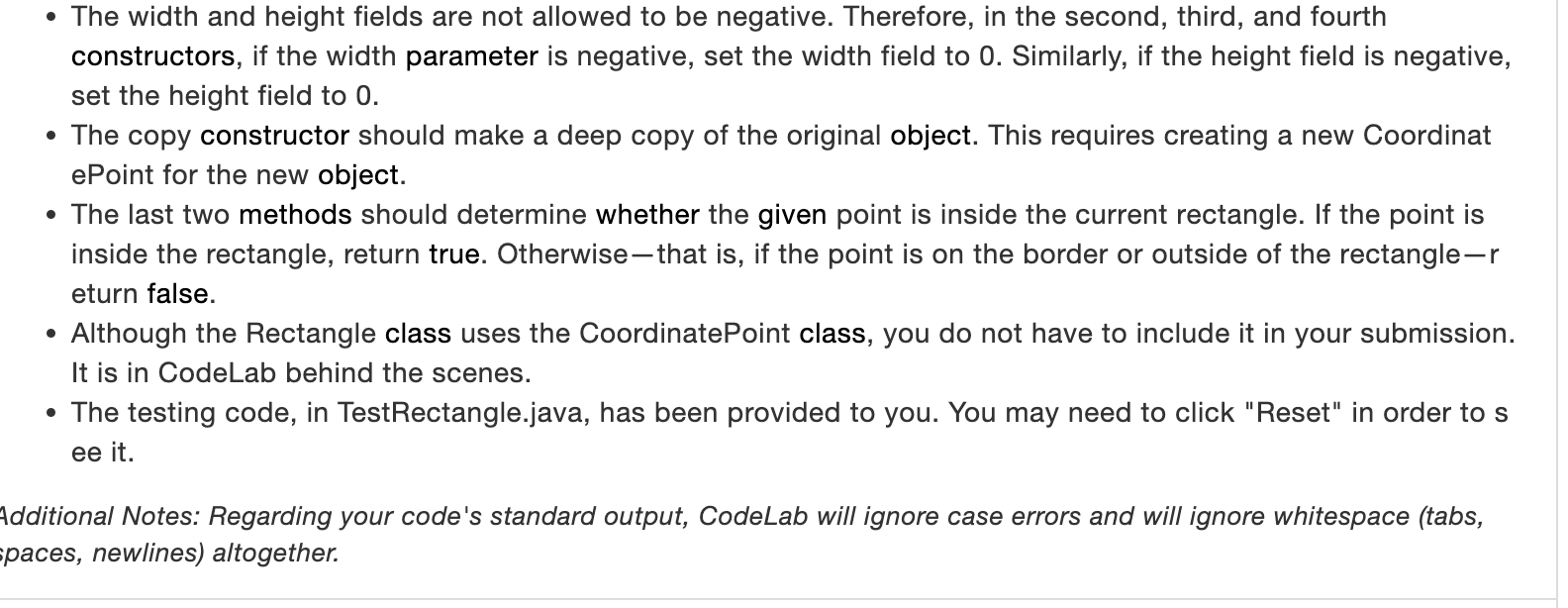 below: + getLocation(): CoordinatePoint + getWidth(): int + getHeight(): int + getArea():