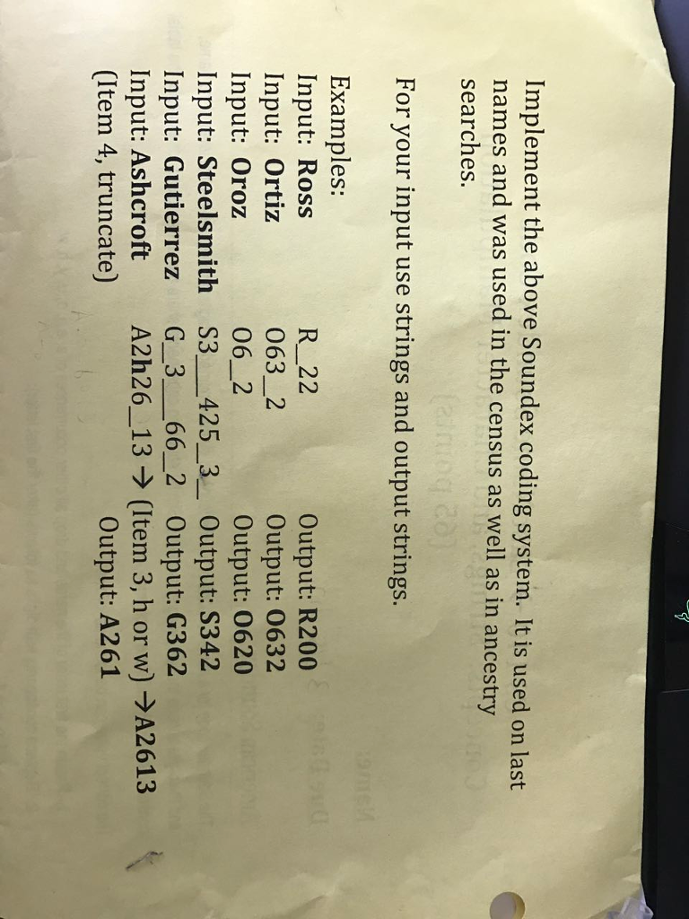 and Character Manipulation (65 points) American Soundex ledig The Soundex oode for