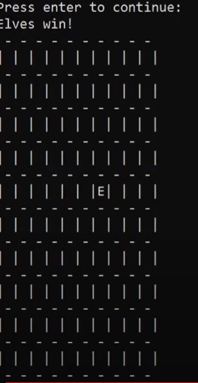 move down-right (has 15 hp and does 3 damage to E) 'E'