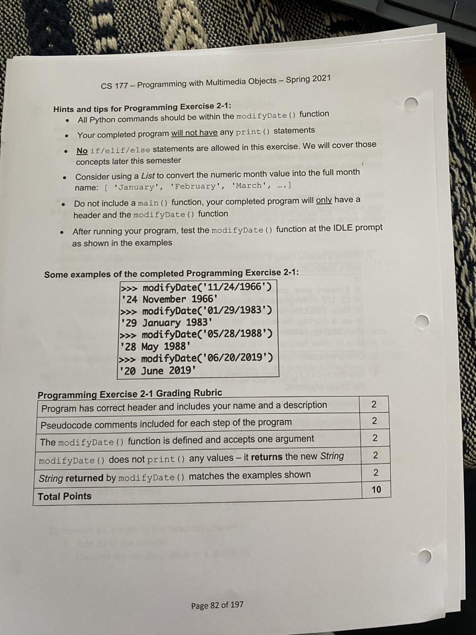 Multimedia Objects - Spring 2021 Programming Exercise 2-1 Unit programming exercises are