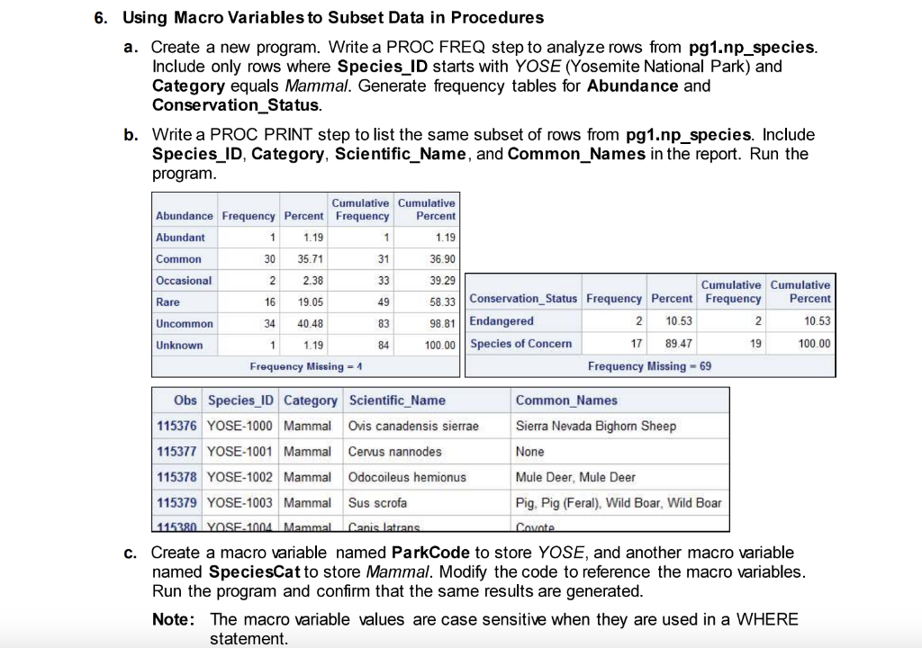 ANSWER IN SAS 6. Using Macro Variables to Subset Data in Procedures